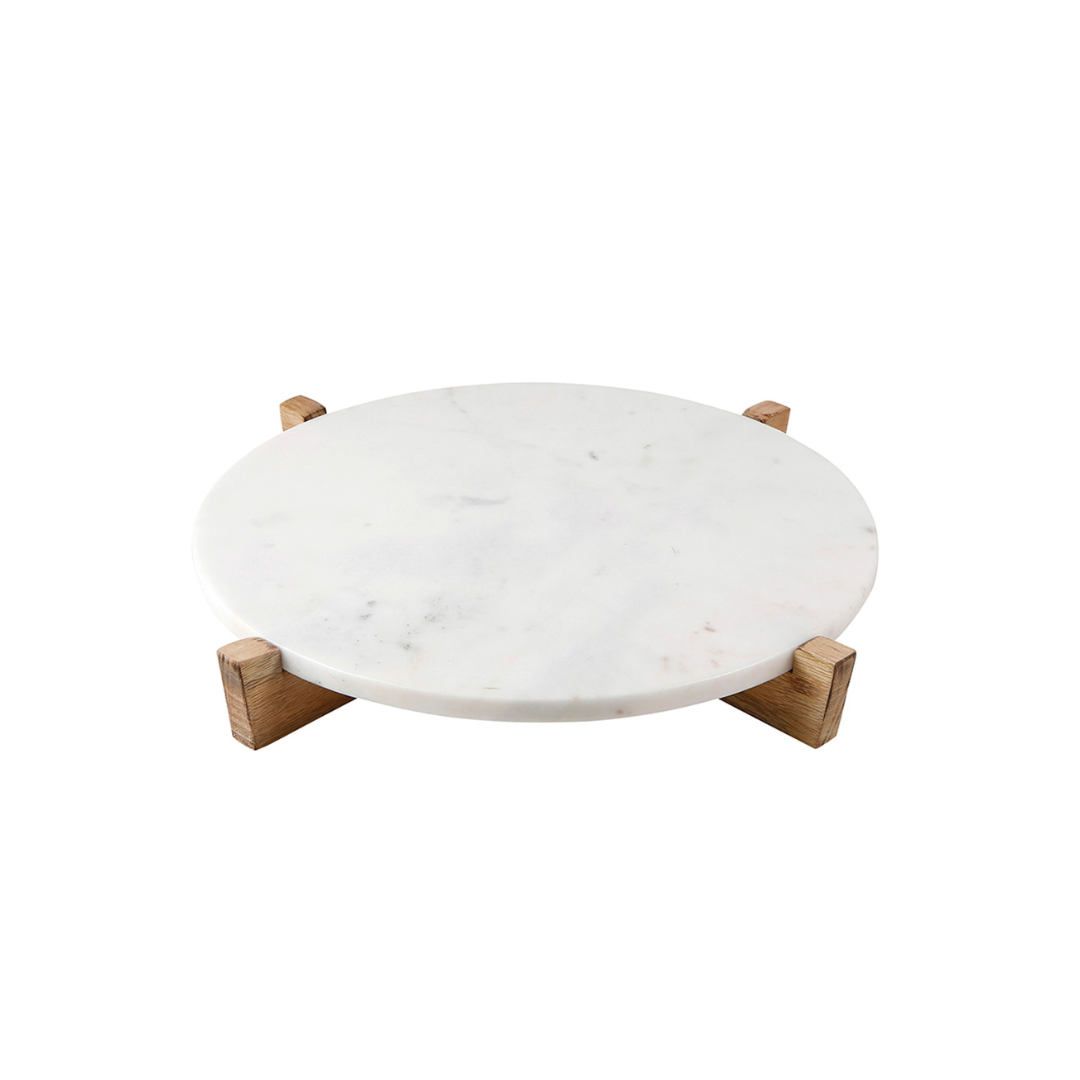 Marble Tray & Mango Wood Stand - White