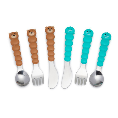 There is nothing messier than a toddler self-feeding, but if your little one is covered in apple sauce from head to toe, they may as well have fun doing it!  Our colorful bulldog, and shark, and bear spoon and fork sets are fun and encourage independent self-feeding and the development of fine motor skills. Great for use at home, school, or on the go!