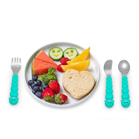 There is nothing messier than a toddler self-feeding, but if your little one is covered in apple sauce from head to toe, they may as well have fun doing it!  Our colorful bulldog, and shark, and bear spoon and fork sets are fun and encourage independent self-feeding and the development of fine motor skills. Great for use at home, school, or on the go!