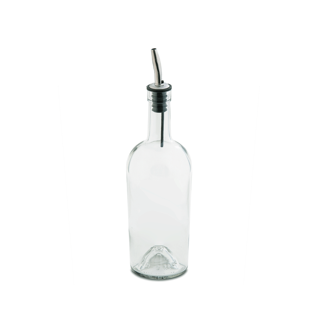 Vinegar and Oil Bottle 17.5 oz glass bottle with stainless steel pourer.