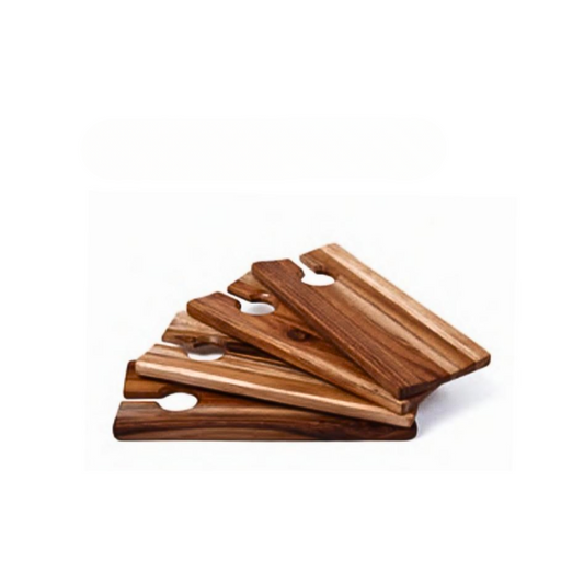 Experience restaurant-quality dining at home with Wine & Canape Plates. Meticulously designed with lightweight and thin plates, these are perfect for showcasing your culinary creations. Set includes four 4" x 9" plates made of sustainable teakwood. Elevate any occasion with a touch of sophistication.