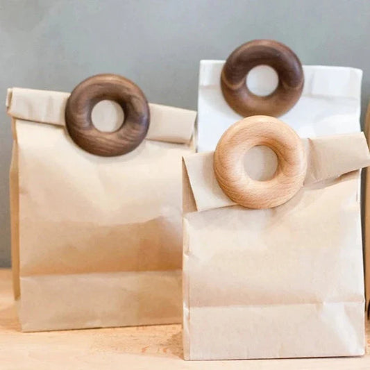 Wooden Donut Bag Clip - Black Walnut