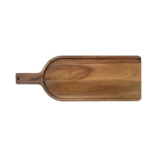 Fashion meets function. This long charcuterie shovel is conveniently sized and features a handle, making it easy to carry or hang up on display. Made of gorgeous acacia hardwood, this board is functional and beautiful due to its rich, shimmering colors and is great for your cheeses, sandwiches, flatbreads, cured meats, nuts and dried fruits. Show off your culinary creations with this dazzling must-have. No matter what you serve, you can be sure it'll look chic and taste delicious.