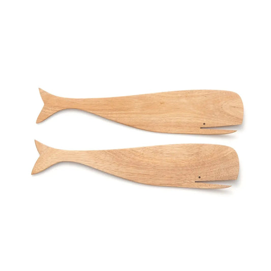 These acacia wood salad servers bring the beach to your table with their nautical whale design. Use these wooden salad paddles to toss and serve salads of any size.