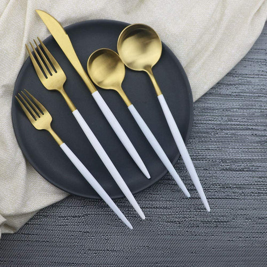 Stainless Steel Cutlery Set - White/Gold - 4 Piece Set