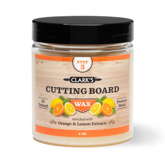 Protect your cutting board and make it shine with CLARK'S Cutting Board Wax. A unique blend of natural ingredients, including carnauba wax, adds a tough layer of protection and restores the luster of your wood surfaces. Easy to apply and safe for your family, this wax is a must-have for any kitchen.