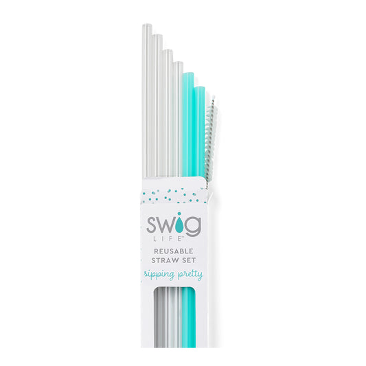 Ditch disposable straws and get our reusable set for an eco-friendly lifestyle! Includes 6 straws, 1 cleaning brush, and is compatible with our Skinny Can Coolers, Travel Mugs, and Tumblers. Made of BPA-free plastic, measures 10.5" L, and is dishwasher safe (but handwashing is recommended for optimal cleanliness). Not for hot liquids or use in microwave/freezer.