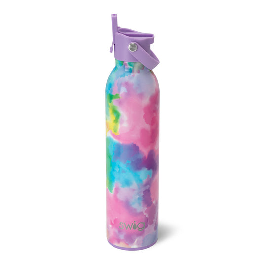 Quench your thirst on-the-go with this 26oz bottle, featuring a playful watercolor print and triple insulation technology to keep your drinks cold for 24+ hours. Includes easy-carry handle, inner straw, and BPA-free Flip + Sip cap. Fits most cup holders.