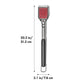 A grooming brush with a red bristle head, silver metal handle, and black grip, shown with dimension labels indicating 20.2 in (51.