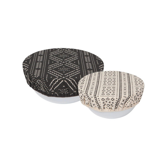Set of two onyx bowl covers in large and small. Reusable cotton covers keeps food and rising dough covered in bowls!