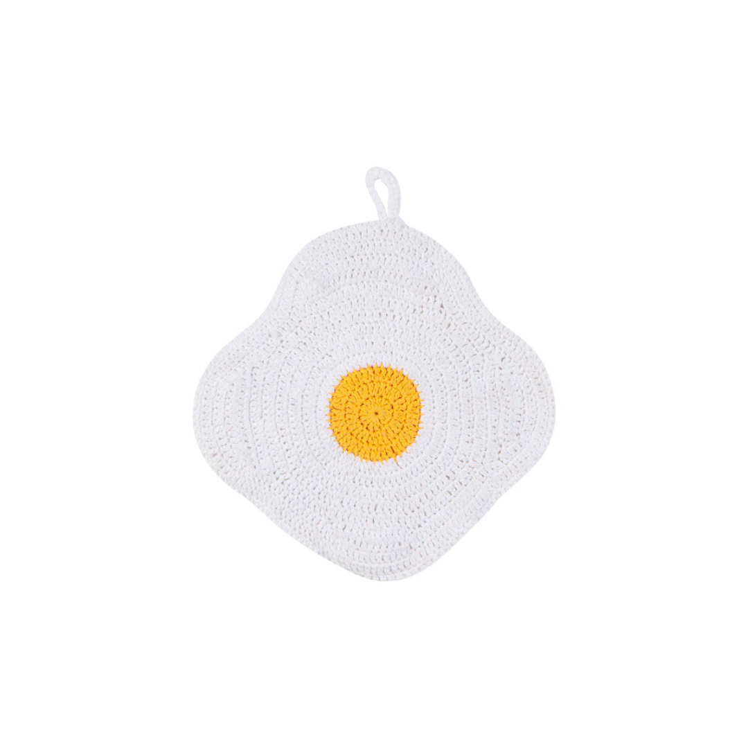 Add a playful touch to your kitchen with the Crochet Egg Trivet, a delightful blend of fun and function. Handmade with care, this 100% cotton trivet is inspired by our joyful collections, bringing warmth and personality to your cooking space. 