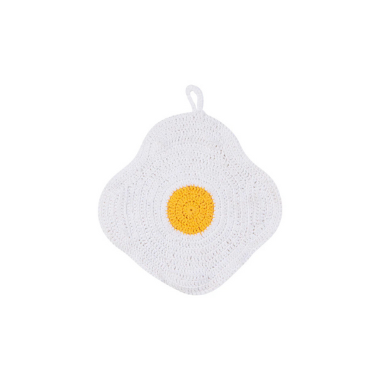 Add a playful touch to your kitchen with the Crochet Egg Trivet, a delightful blend of fun and function. Handmade with care, this 100% cotton trivet is inspired by our joyful collections, bringing warmth and personality to your cooking space. 