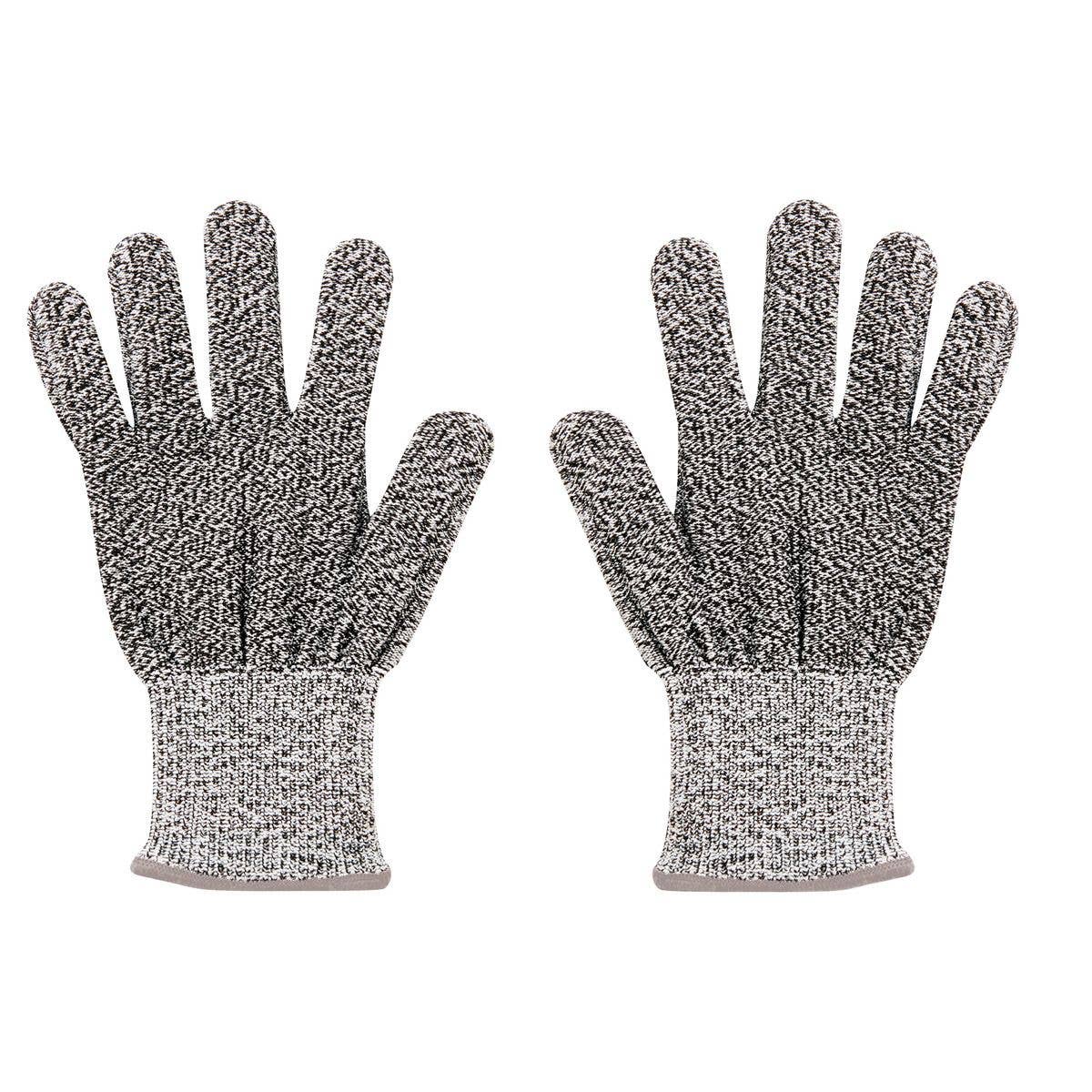Pair of gray cut-resistant gloves on a white background