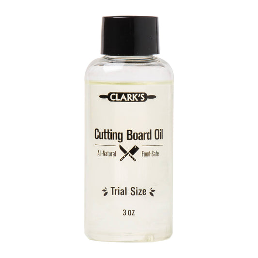 Need to condition your wooden kitchen surfaces and tools? Look no further than CLARK'S Cutting Board Oil! This 3-ounce sample will revive and restore your wood treasures with its delightful orange and lemon scent. Simply apply generously and let it penetrate for 1-2 hours. Plus, CLARK'S is obsessed with healthy eating, so our oil exceeds FDA regulations for food safety.