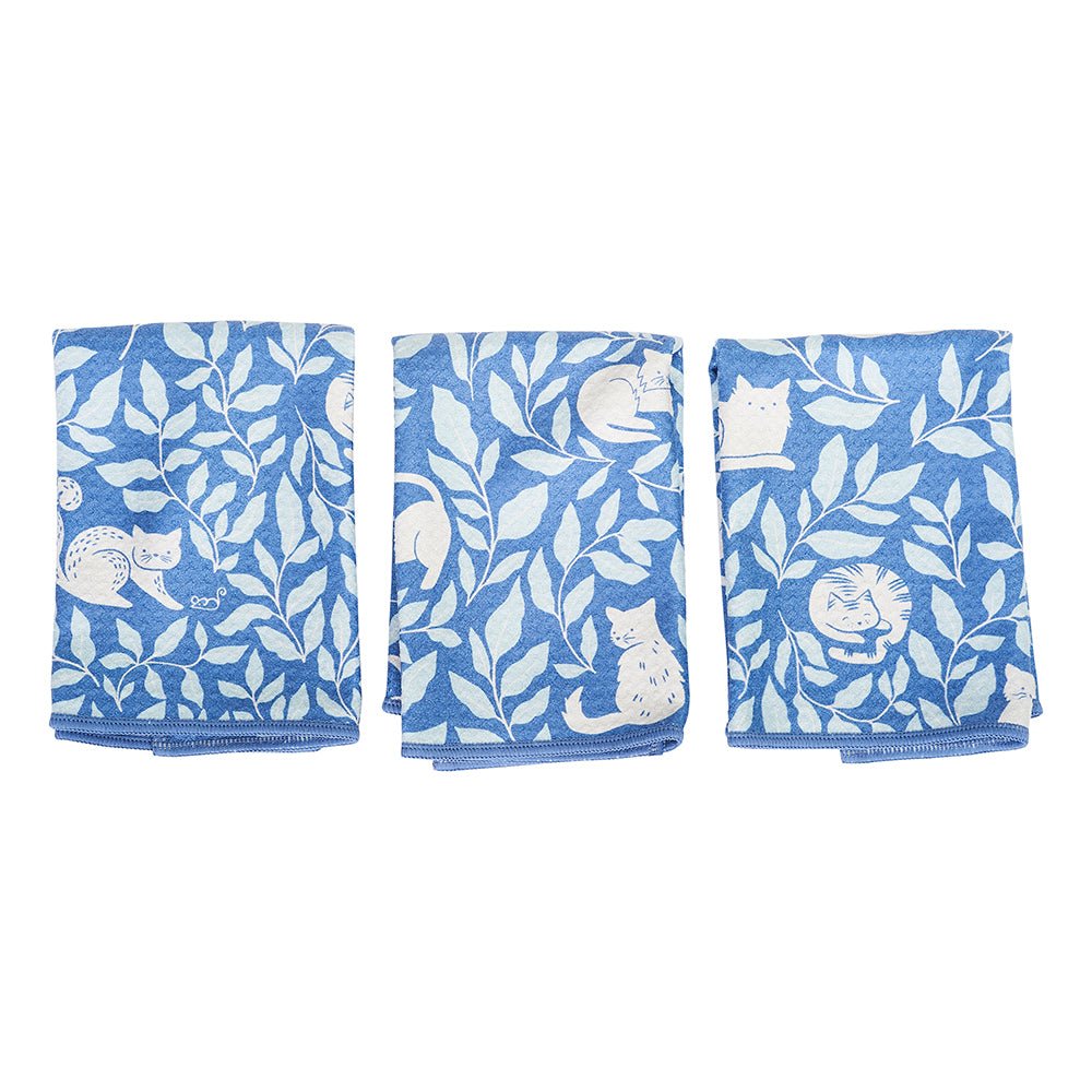 Mighty Mini Towels (Set of 3) Reversible - Nuthatch Cat Club: Blue