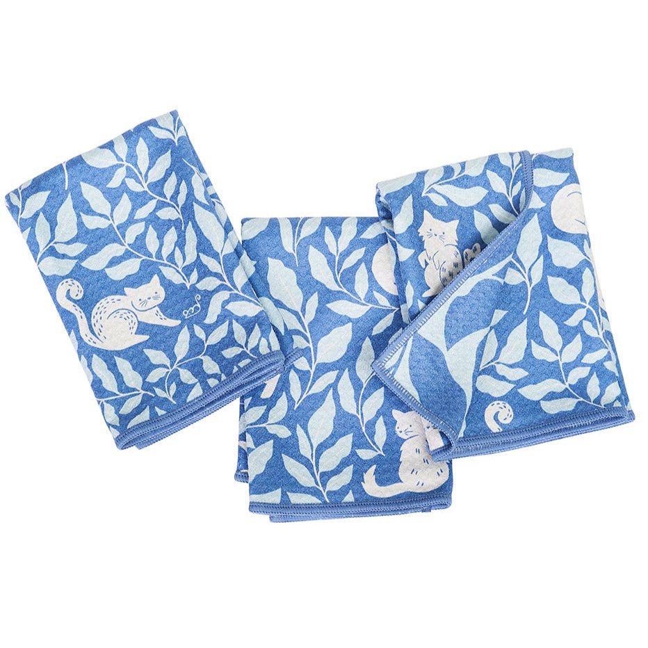 Mighty Mini Towels (Set of 3) Reversible - Nuthatch Cat Club: Blue