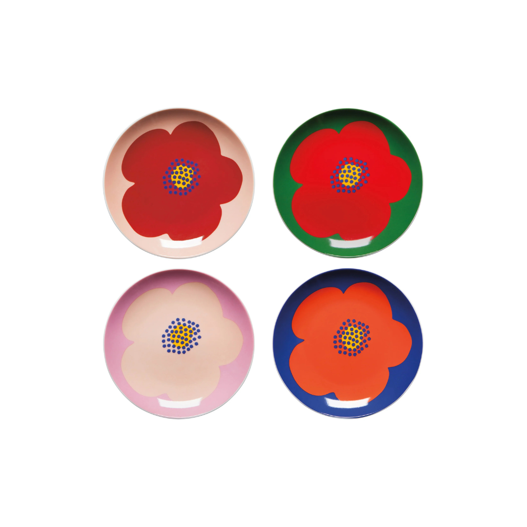 Bring bold beauty to your table with the Poppy Dipping Dishes, a vibrant set of four porcelain appetizer plates in striking shades of petal pink, blue, green, and dark pink. Featuring a red floral-inspired design, these eye-catching dishes add a touch of elegance and playfulness to any gathering.