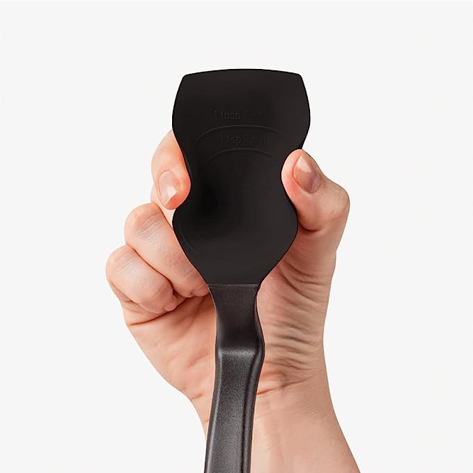 Supoon is the world’s best cooking spoon. It has a flat squeegee tip and flexible sides to scrape your pan or bowl clean, a deep scooping head, measures teaspoons and tablespoons, and its clever handle design is like having a built-in spoon rest so your Supoon’s head sits up off your bench.
