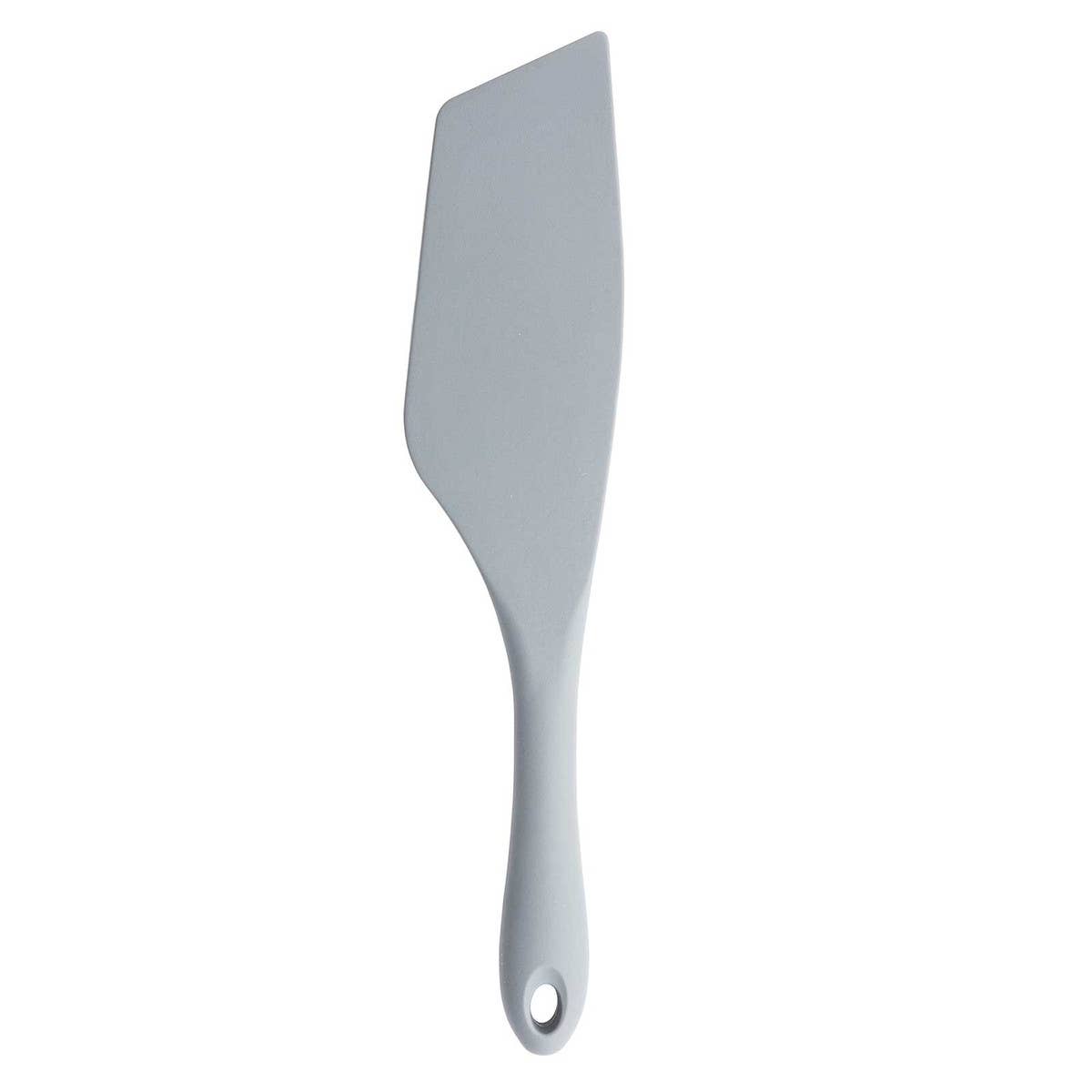 Angled Spurtle Spatula made with high-heat, food-safe silicone in grey. 