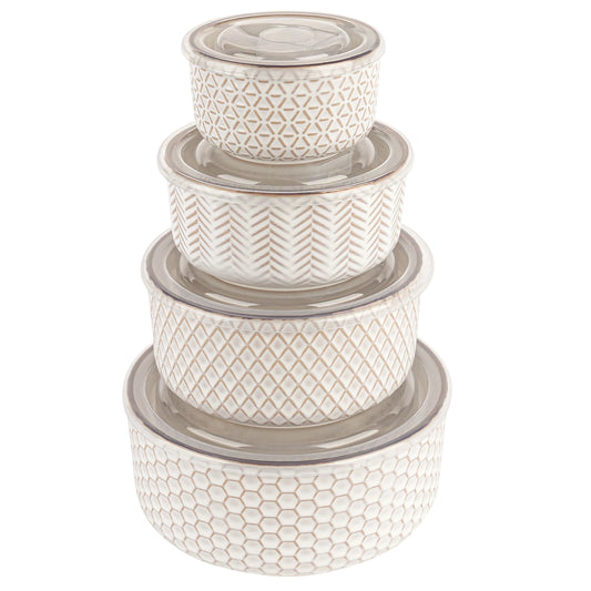 Ceramic Nesting Bowls with Lids (Set of 4)