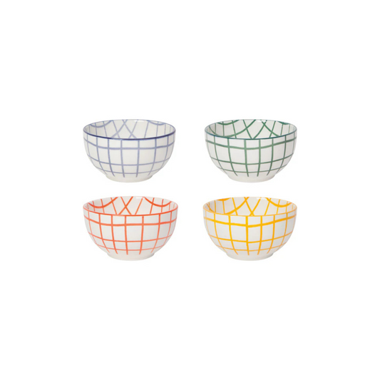 Add a burst of color to your everyday meals with the Wobbly Check Bowls set! This cheerful set of four bowls in blue, green, orange, and yellow is perfect for brightening up breakfast, adding flair to lunch, or serving soup with a smile. 