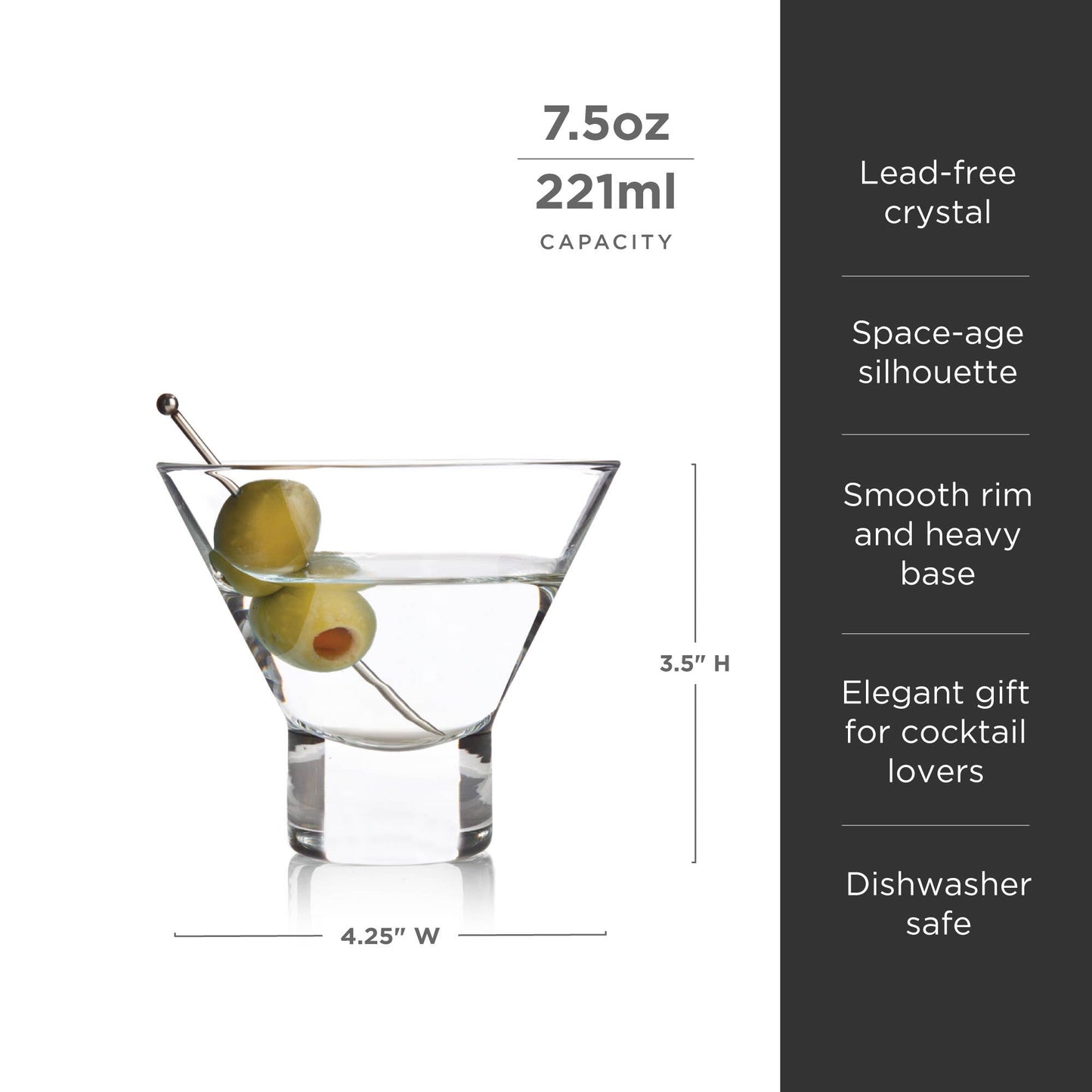 Heavy-Base Stemless Crystal Martini Glasses - Set of 2