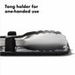 Tong holder with text 'Tong holder for one-handed use' on a white background