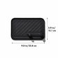 Black rectangular silicone trivet or heat deflector with diagonal ribbed texture and a small integrated handle, shown with dimension labels of 9.0-in/22.