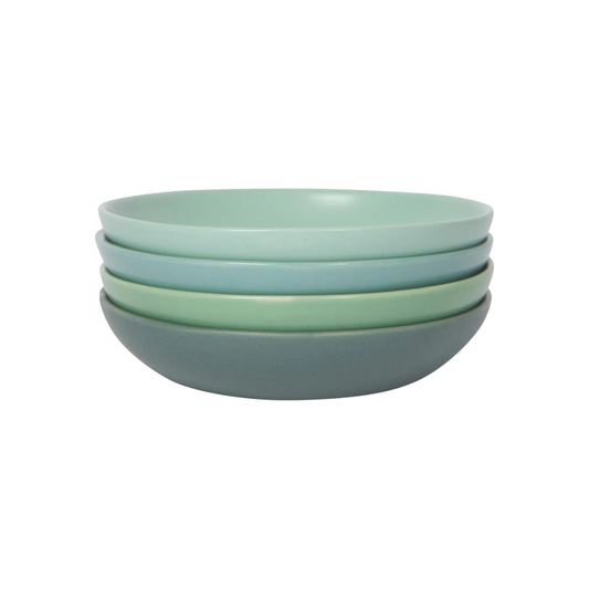 A four-piece set of dishes for dips, spreads, and more. These dishes feature vivid greens to enliven any gathering. Enhance your snack presentation.