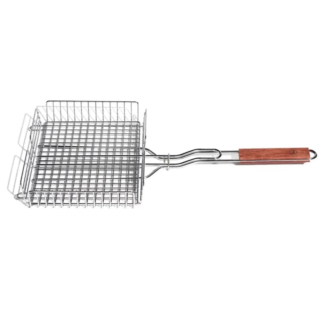 Constructed of heavy-gauge chromed steel and topped with a sizzling-hot rosewood handle, the basket flips easily to deliver the perfect char on all sides. And with its long length, your hands will stay far from the high heat. Plus it locks together for safe and easy storage when not in use.