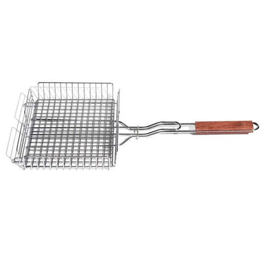 Constructed of heavy-gauge chromed steel and topped with a sizzling-hot rosewood handle, the basket flips easily to deliver the perfect char on all sides. And with its long length, your hands will stay far from the high heat. Plus it locks together for safe and easy storage when not in use.