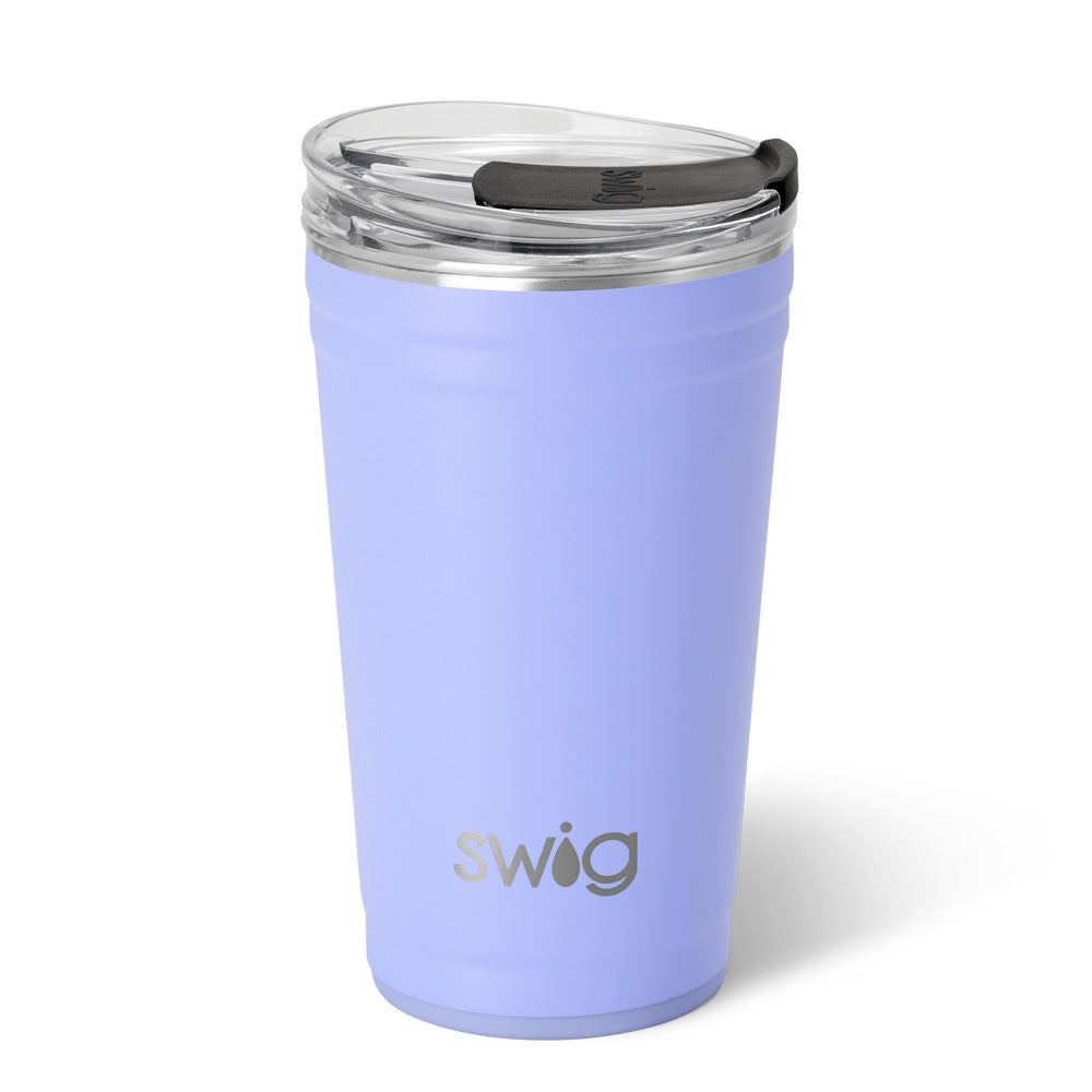 Sustainably sip in style with our 24oz Hydra Party Cup. Features a slider lid for bigger sips or chugs and triple insulation to keep drinks cold for 12+ hours and hot for 3+ hours. Comes in a soft, matte hydrangea finish and is stackable for easy storage. Includes BPA-free EZ Slide X-Large Lid.