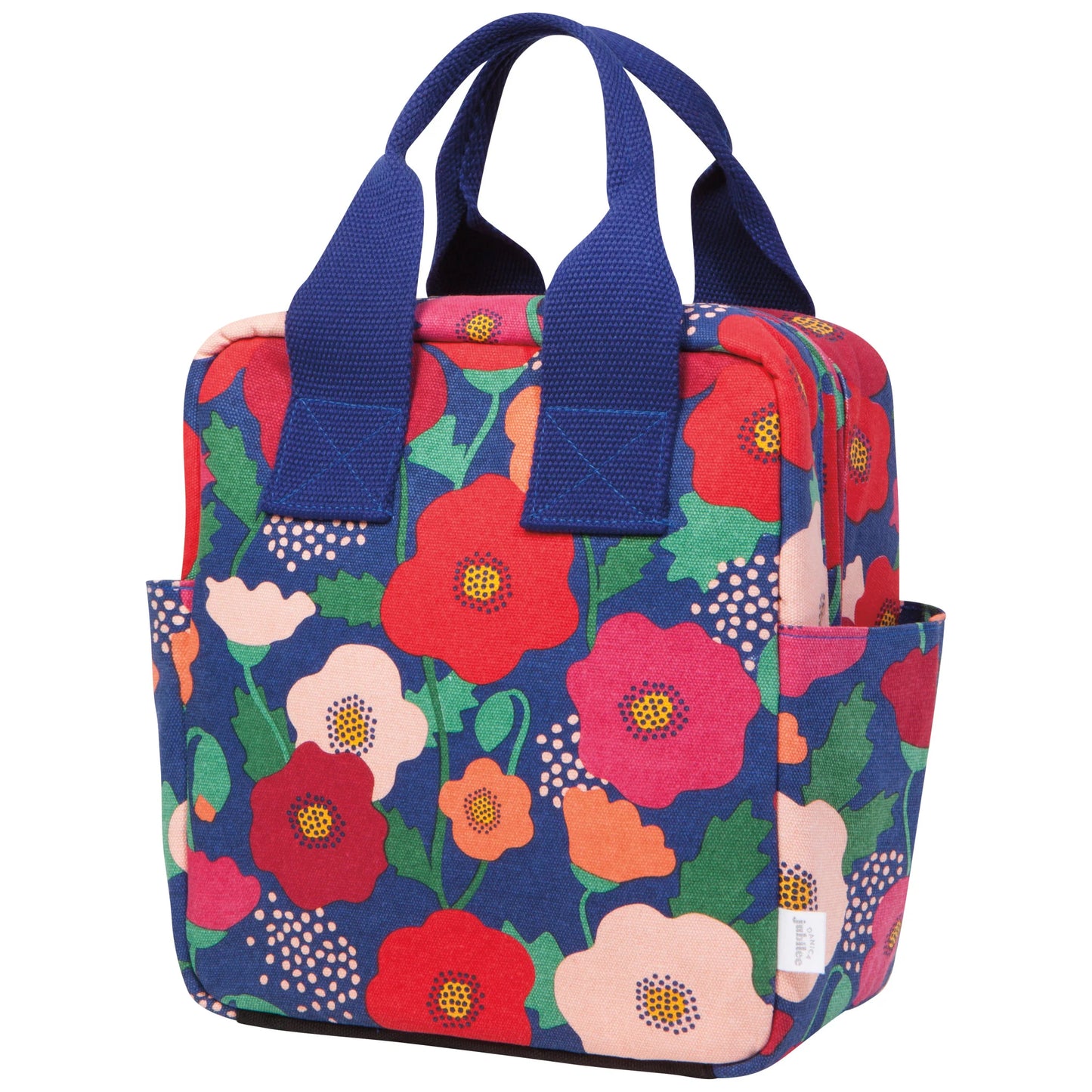 Brighten your workweek with the Poppy Weekday Lunch Tote! This vibrant blue bag features bold red, pink, and orange poppies that will have you smiling every time you pack your lunch. Designed with your Monday-to-Friday routine in mind, it includes a zippered compartment for your containers and cutlery, plus sturdy straps to carry it all day long.