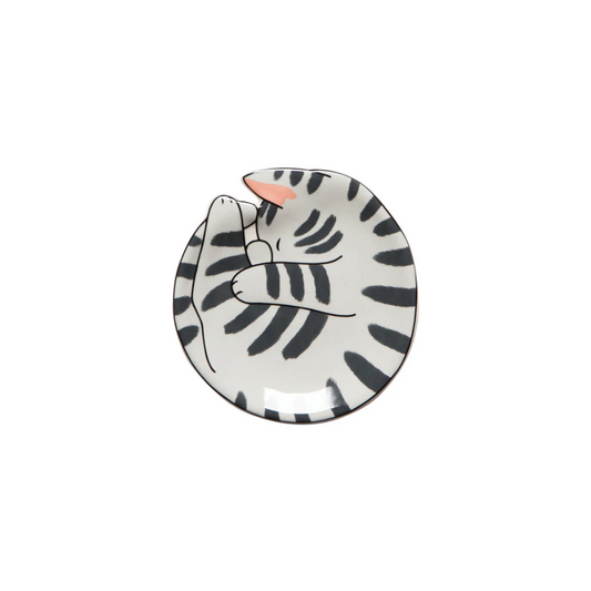 Add a touch of feline charm to your home with the Meow &amp; Furever Trinket Tray in Stripes. Crafted from durable, food-safe New Bone China, this adorable tray features a white cat with black stripes, making it a delightful accent for any decor. 