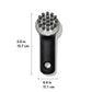 Black grill brush with bristle head and measurements on a white background
