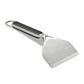 Metal spatula with a black handle on a white background