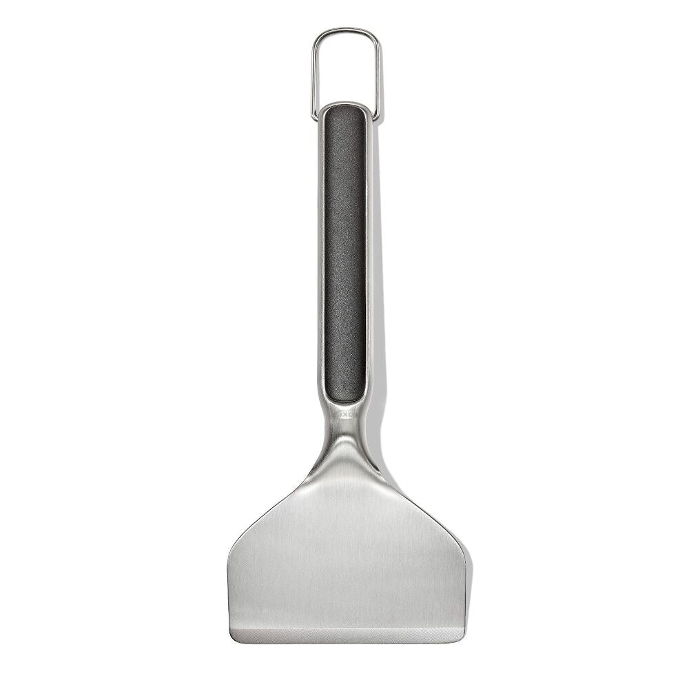 Spatula with a black handle on a white background
