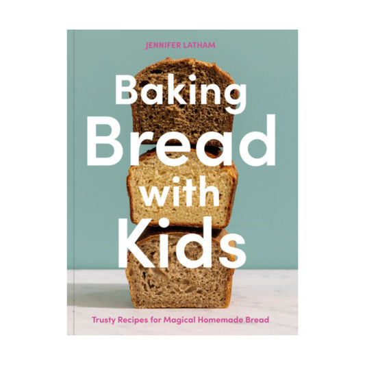 Book cover of 'Baking Bread with Kids' by Jennifer Latham on a light green background.