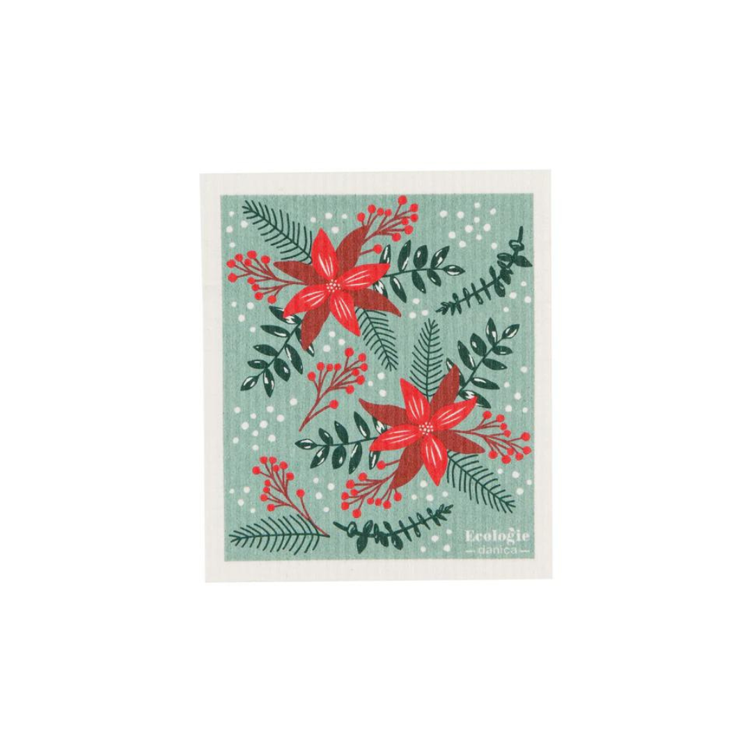 Embrace the classic Christmas spirit with the Poinsettia Swedish Sponge Cloth by Ecologie! Decked out in vibrant red poinsettias, this festive dishcloth adds a burst of holiday cheer to every clean-up task. 