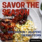 Plate of BBQ chicken and jalapeno creamed corn with text 'Savor the Season Summer' on a white plate.