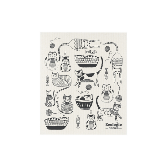 This Swedish Purr Party Swedish Dishcloth by Ecologie is the cat's whiskers when it comes to the demands of everyday cleaning. The cute feline design encourages you to tackle household spills, even when it feels like it's raining cats and dogs.