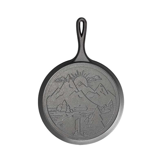 Fuel your wanderlust with this 10.5" griddle. Perfect for outdoor adventures or cooking under the stars. Collectible mountain design for display and inspiration.