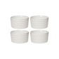 Set of 4 white ramekins with a subtle raindrop pattern. Dishwasher, microwave, and oven-safe ramekin dishes and bowls.