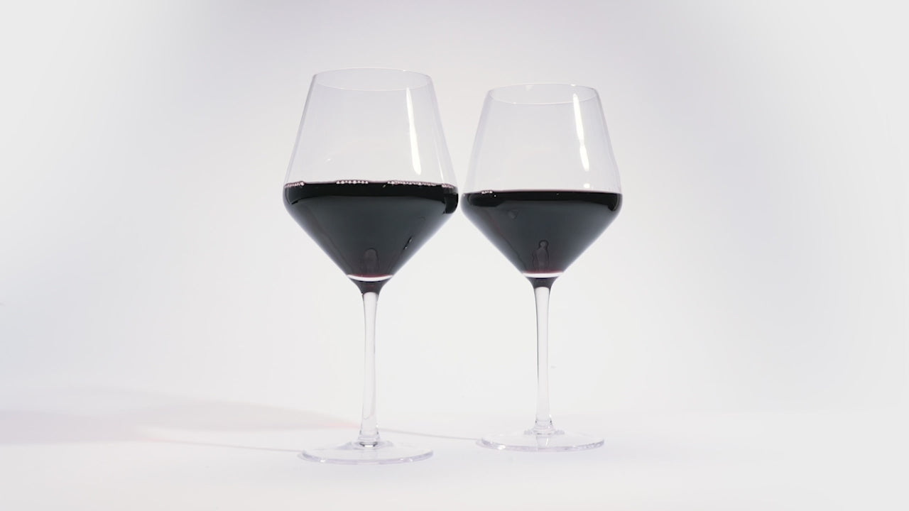 Ideal for full-bodied red wine, these stemmed wine glasses are crafted from a lead-free crystal glass. This glass offers the most-elegant drinkware experience available, while giving confidence that your wine isn’t being contaminated by any harmful toxins.  Modern and classy, these glasses are sleek with precise angles. They are perfect for any occasion or the finest of dinner parties. The well-crafted construction results in a pair of wine glasses that will stand the test of time.