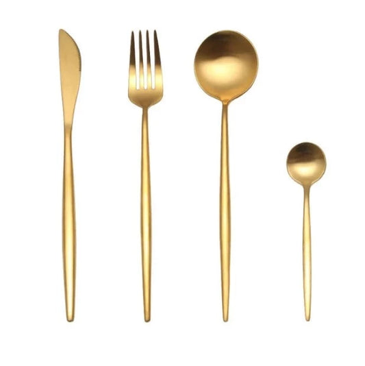 Stainless Steel Cutlery Set - Gold - 4 Piece Set